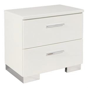 Benjara 2 Drawer Wooden Nightstand with Metal Base and Bar Handles- White