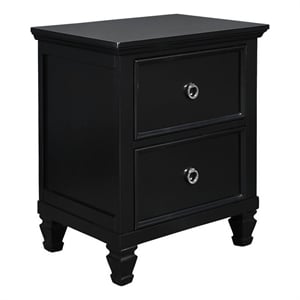 Benjara Umi 2 Drawer Wooden nightstand with Tapered Legs and Metal Rings- Black