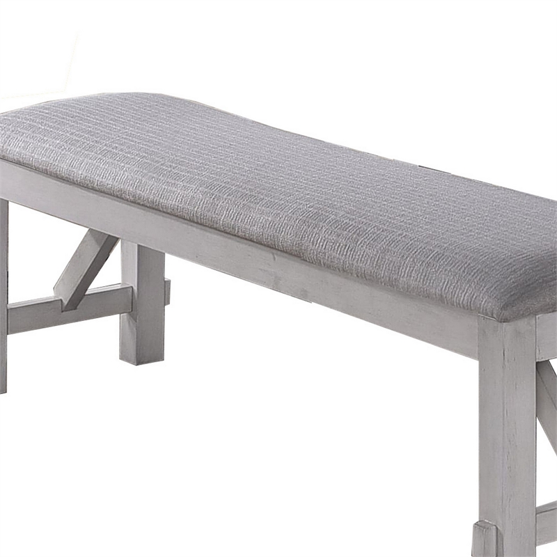 Benjara Fabric Upholstered Wooden Bench with Braces- Gray