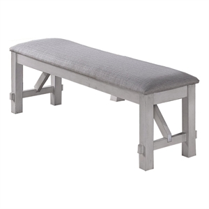 Benjara Fabric Upholstered Wooden Bench with Braces- Gray