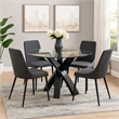 Benjara Round Glass Top Dining Table with Criss Cross Tripod Base- Black