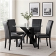 Benjara Round Glass Top Dining Table with Criss Cross Tripod Base- Black