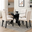 Benjara Round Glass Top Dining Table with Criss Cross Tripod Base- Black