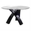 Benjara Round Glass Top Dining Table with Criss Cross Tripod Base- Black