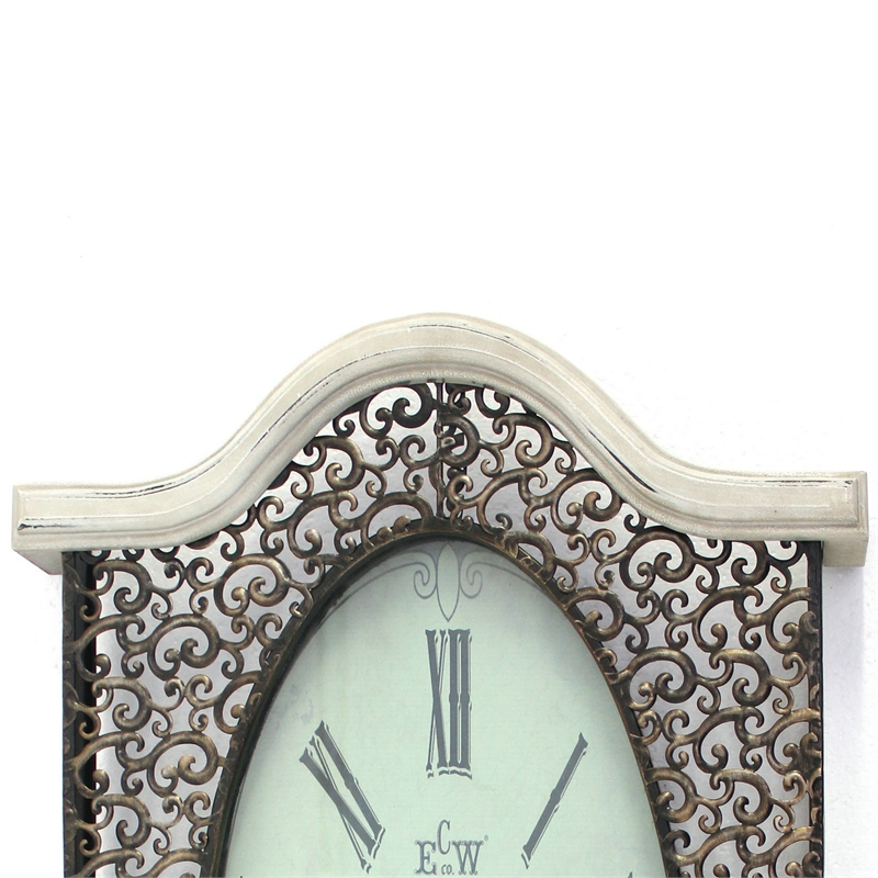 Benjara Wall Clock Set of 2 with Scalloped Wooden Top and Bottom- White