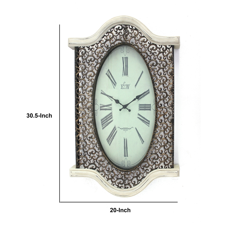Benjara Wall Clock Set of 2 with Scalloped Wooden Top and Bottom- White