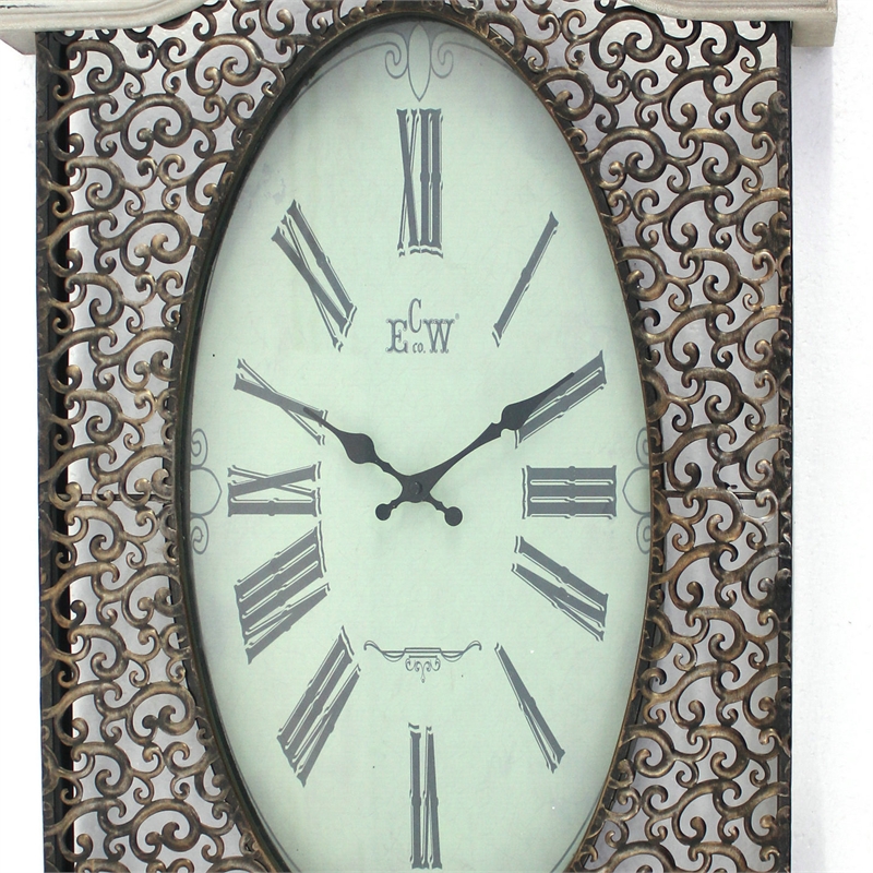 Benjara Wall Clock Set of 2 with Scalloped Wooden Top and Bottom- White