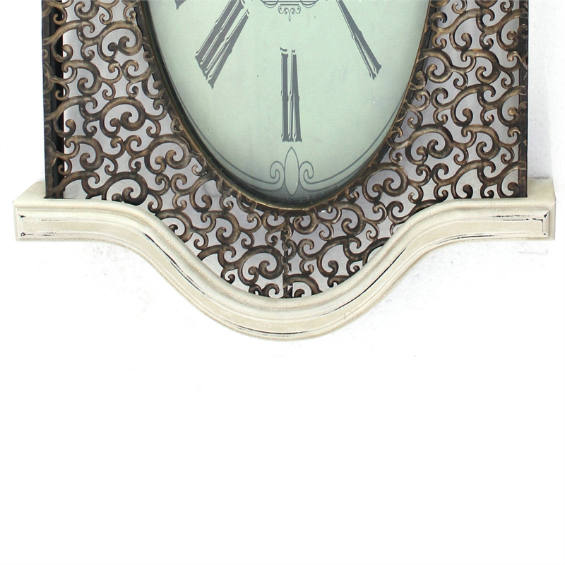 Benjara Wall Clock Set of 2 with Scalloped Wooden Top and Bottom- White