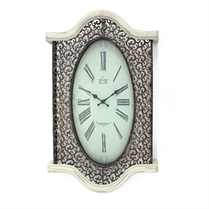 Benjara Wall Clock Set of 2 with Scalloped Wooden Top and Bottom- White