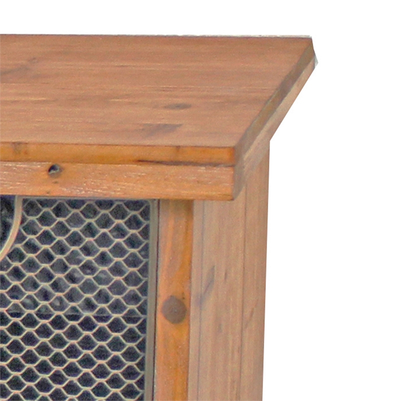 Benjara Wooden Wall Shelf with 4 Hooks and 3 Wire Baskets- Brown