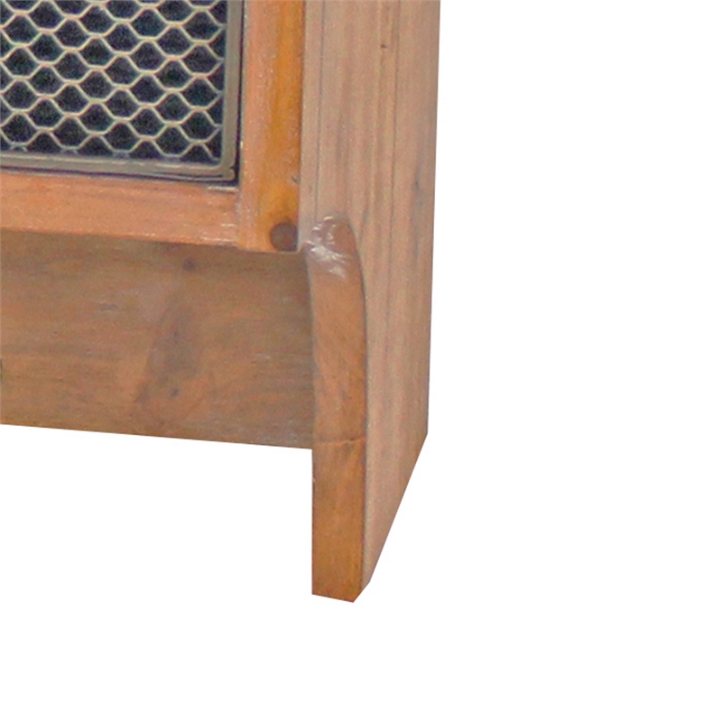 Benjara Wooden Wall Shelf with 4 Hooks and 3 Wire Baskets- Brown