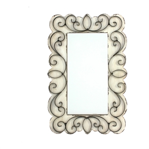 Benjara Rectangular Wall Mirror Set of 2 w/ Wooden Frame - White