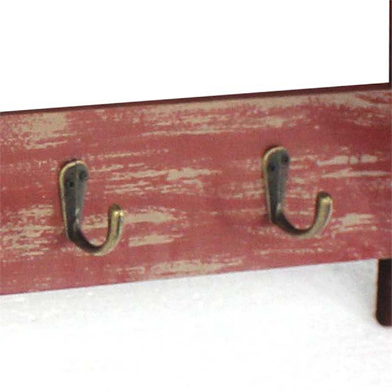 Benjara Wooden Wall Shelf -Distressed Red (Set of 2)