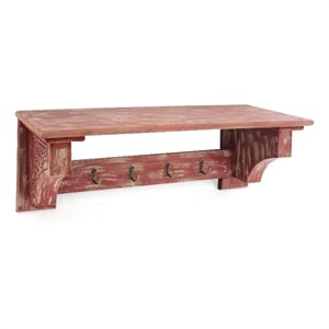 Benjara Wooden Wall Shelf -Distressed Red (Set of 2)