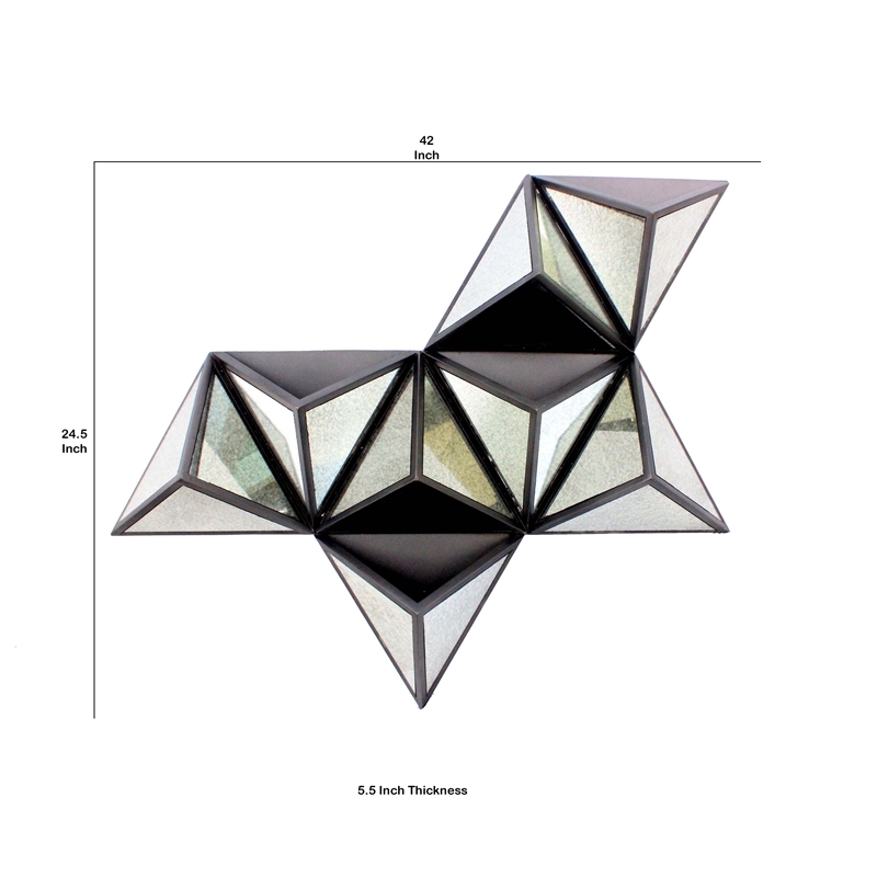 Benjara Prism Type Structured Wall Decor with Triangular Mirrors- Silver