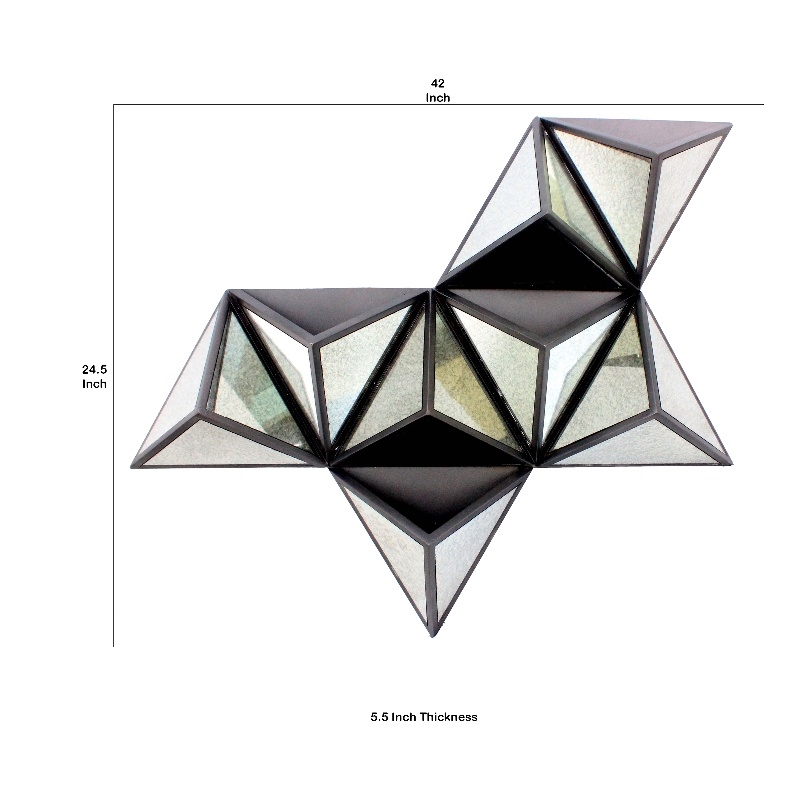 Benjara Prism Type Structured Wall Decor with Triangular Mirrors- Silver