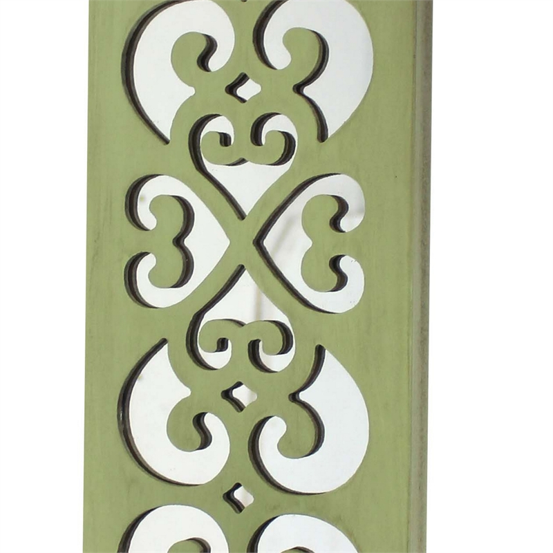 Benjara Quatrefoil Pattern Wooden Candle holder - Set of 2 - Green
