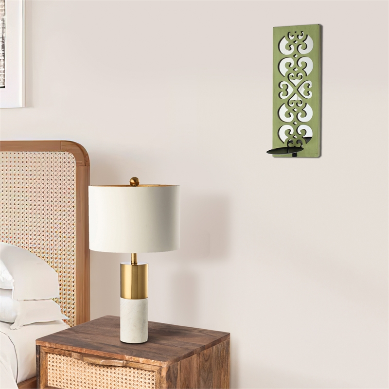 Benjara Quatrefoil Pattern Wooden Candle holder - Set of 2 - Green