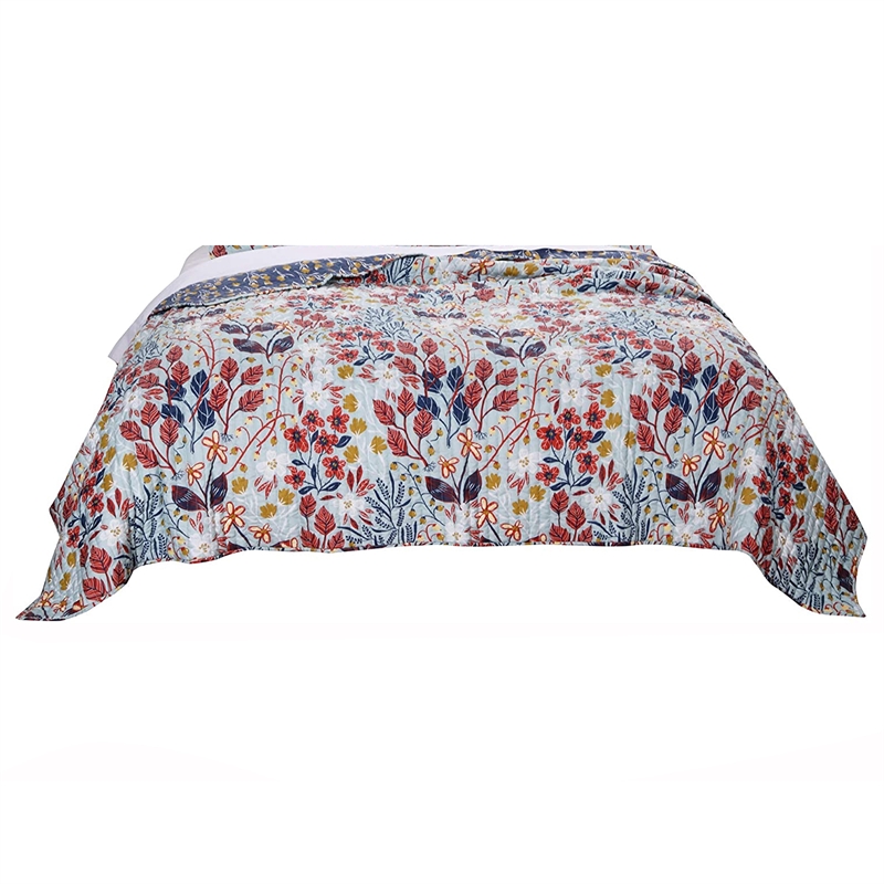 Benjara King Size 3 Piece Polyester Quilt Set with Floral Prints- Multicolor