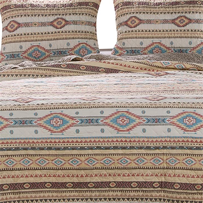 Benjara Full Size 3 Piece Polyester Quilt Set with Kilim Pattern- Multicolor