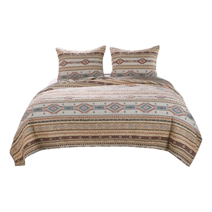 Benjara Full Size 3 Piece Polyester Quilt Set with Kilim Pattern- Multicolor