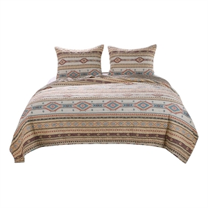 Benjara King Size 3 Piece Polyester Quilt Set with Kilim Pattern- Multicolor
