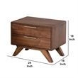 Benjara 2 Drawer Wooden Nightstand with Metal Bar Handles and Angled Legs- Brown