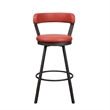 Benjara Leatherette Pub Chair with Curved Design Open Backrest (Set of 2)- Red
