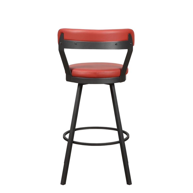Benjara Leatherette Pub Chair with Curved Design Open Backrest (Set of 2)- Red