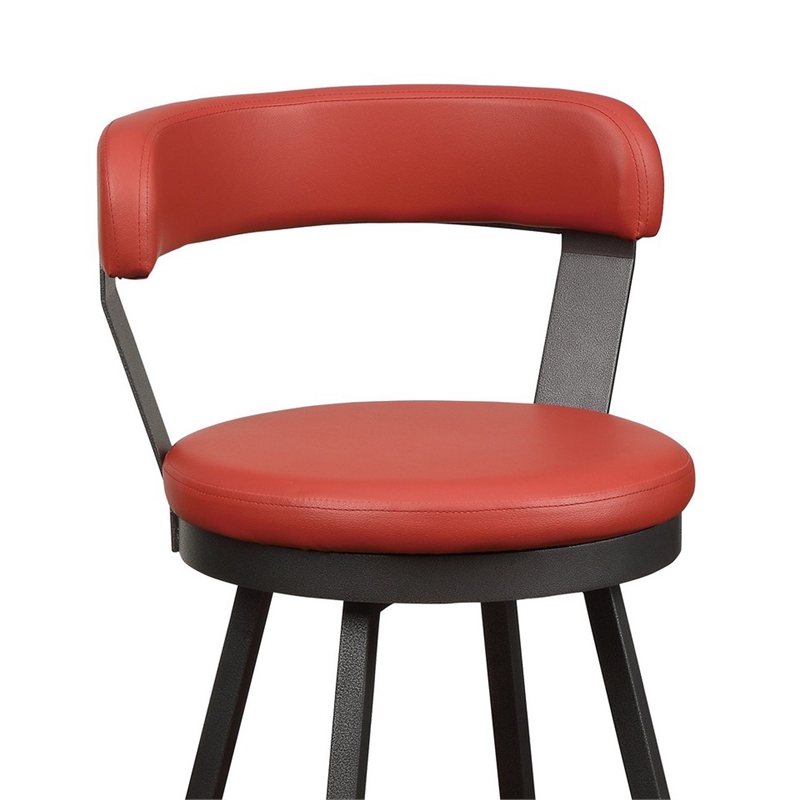 Benjara Leatherette Pub Chair with Curved Design Open Backrest (Set of 2)- Red