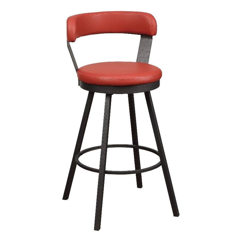 Benjara Leatherette Pub Chair with Curved Design Open Backrest (Set of 2)- Red