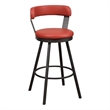 Benjara Leatherette Pub Chair with Curved Design Open Backrest (Set of 2)- Red