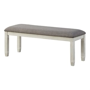 Benjara Fabric Upholstered Padded Bench with Tapered Feet- Antique White & Gray