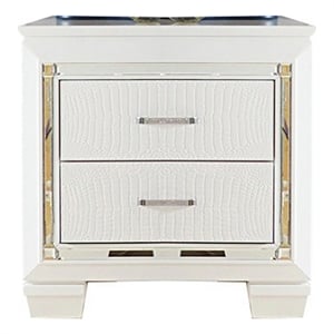 Benjara Contemporary Wooden Nightstand with 2 drawers and LED Lighting- White