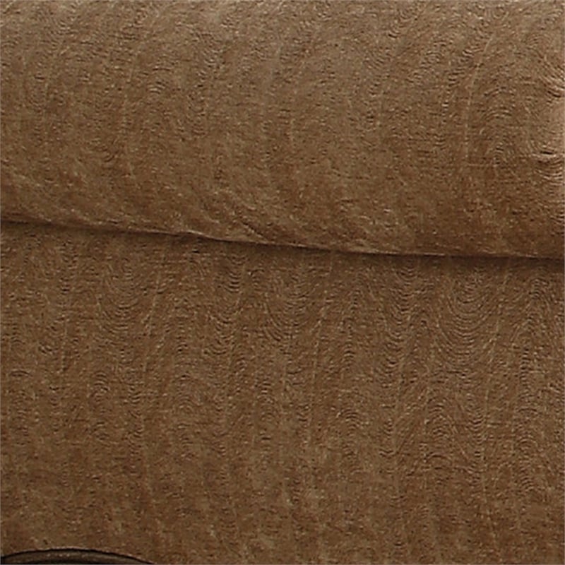 Benjara Scrolled Crown Top Fabric Chair with Cabriole Legs- Beige and Brass