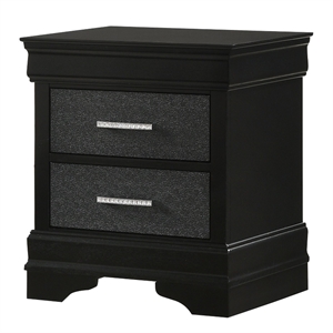 Benjara 2 Drawer Wooden Nighstand with Horizontal Pull and Studded Accent- Black