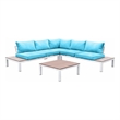 Benjara L Shaped Dual Tone Patio Sectional with Box Cushioned Seat- Blue & White