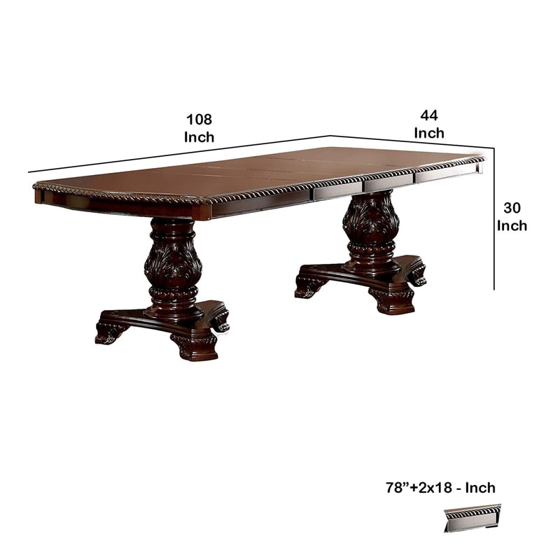 Benjara Traditional Style Wooden Dining Table with Extension Leaf- Brown