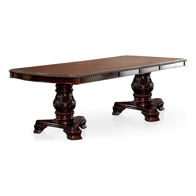 Benjara Traditional Style Wooden Dining Table with Extension Leaf- Brown