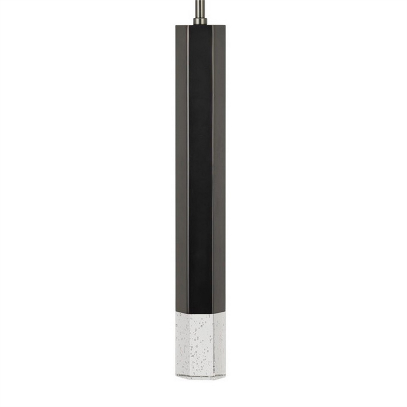 Benjara Hexagonal Metal Frame Single LED Light Pendant with Glass Diffuser-Black