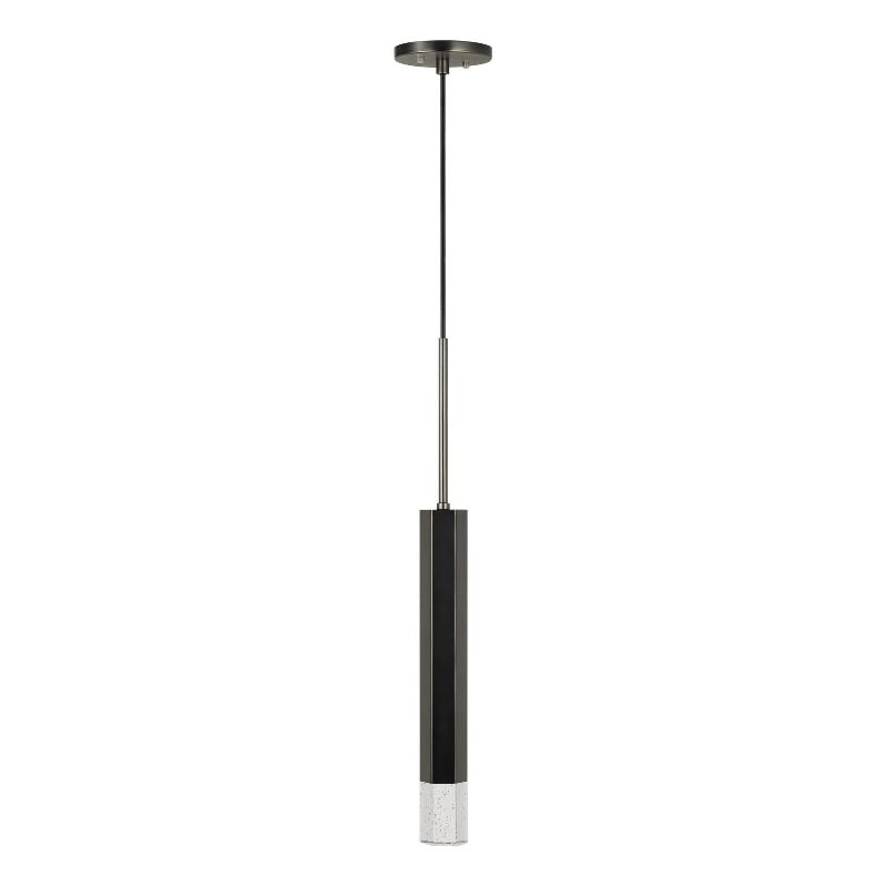 Benjara Hexagonal Metal Frame Single LED Light Pendant with Glass Diffuser-Black