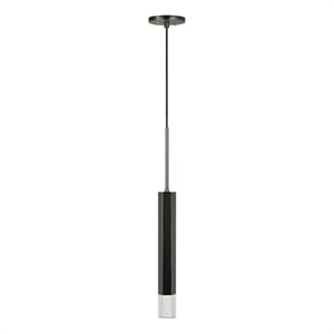 Benjara Hexagonal Metal Frame Single LED Light Pendant with Glass Diffuser-Black