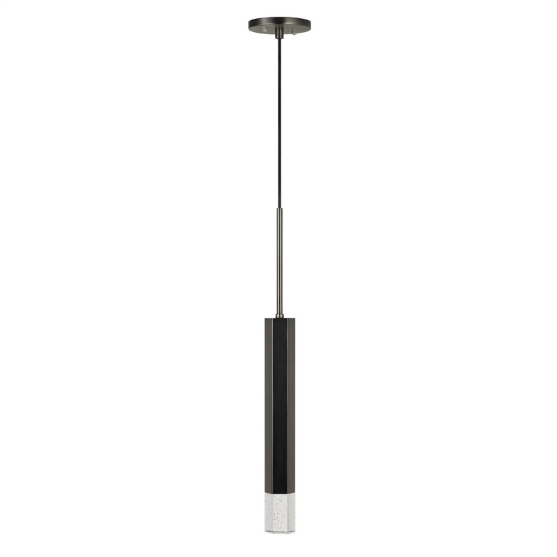 Benjara Hexagonal Metal Frame Single LED Light Pendant with Glass Diffuser-Black