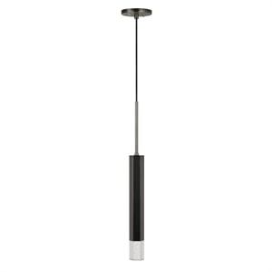 Benjara Hexagonal Metal Frame Single LED Light Pendant with Glass Diffuser-Black