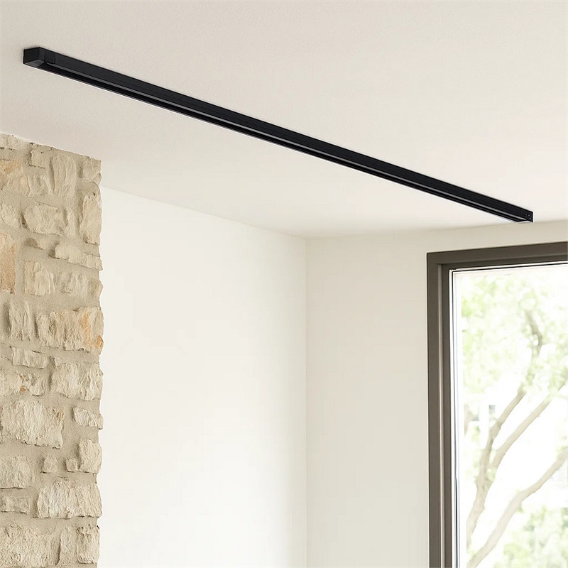 Benjara 8 Feet Metal 3 Wire Track Lighting Extension Rod- Black
