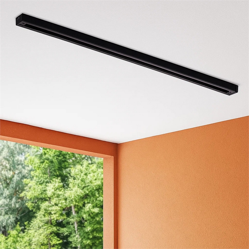 Benjara 8 Feet Metal 3 Wire Track Lighting Extension Rod- Black