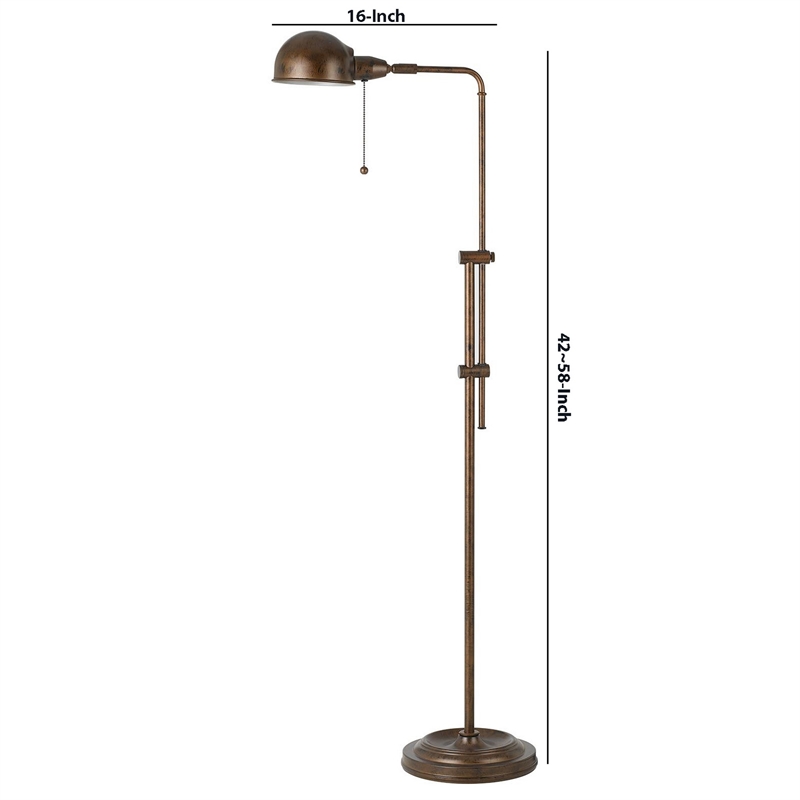 Benjara Adjustable Height Metal Pharmacy Lamp with Pull Chain Switch- Bronze