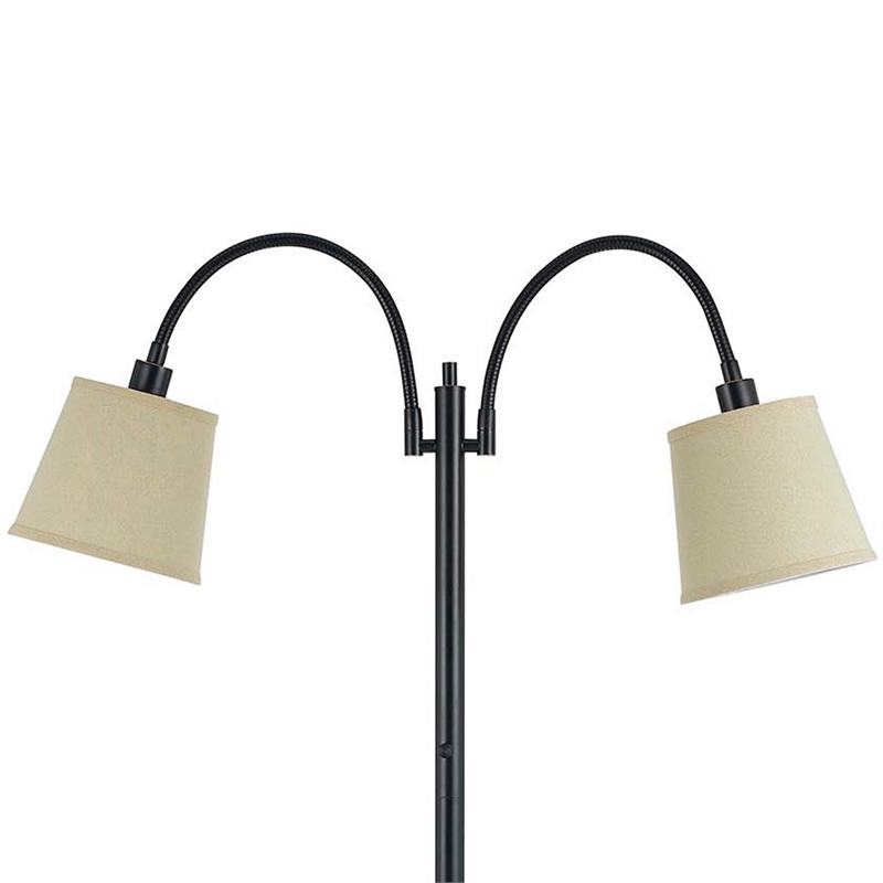 Benjara 80 Watt Metal Floor Lamp with Dual Gooseneck and Uno Style Shades- Black