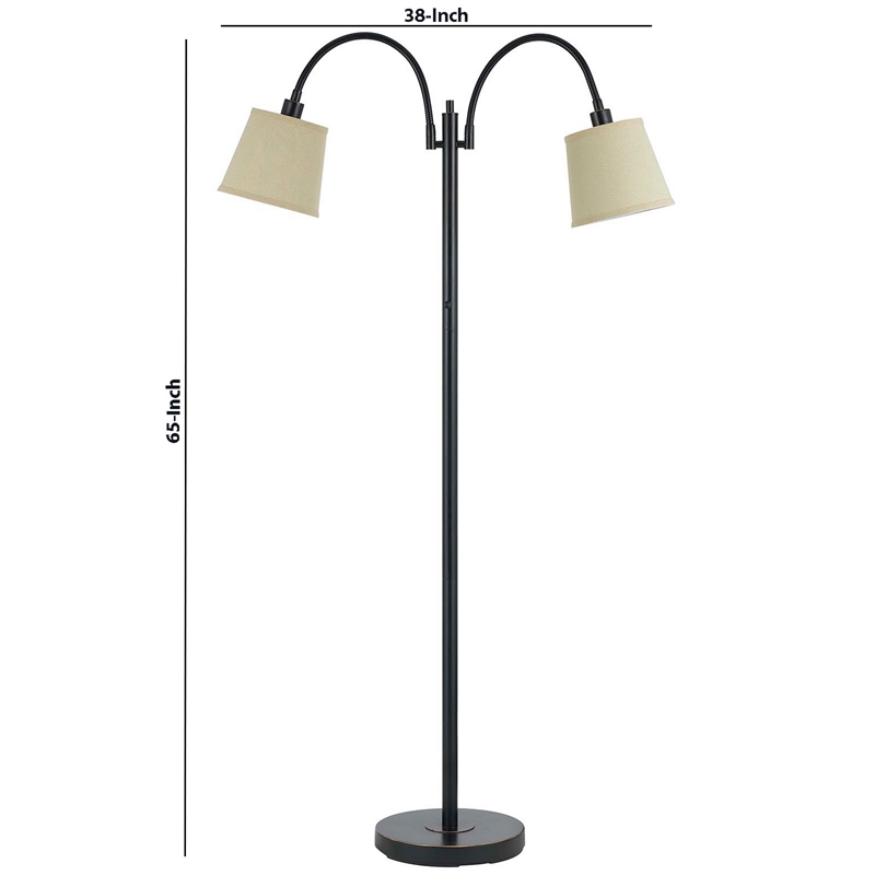 Benjara 80 Watt Metal Floor Lamp with Dual Gooseneck and Uno Style Shades- Black