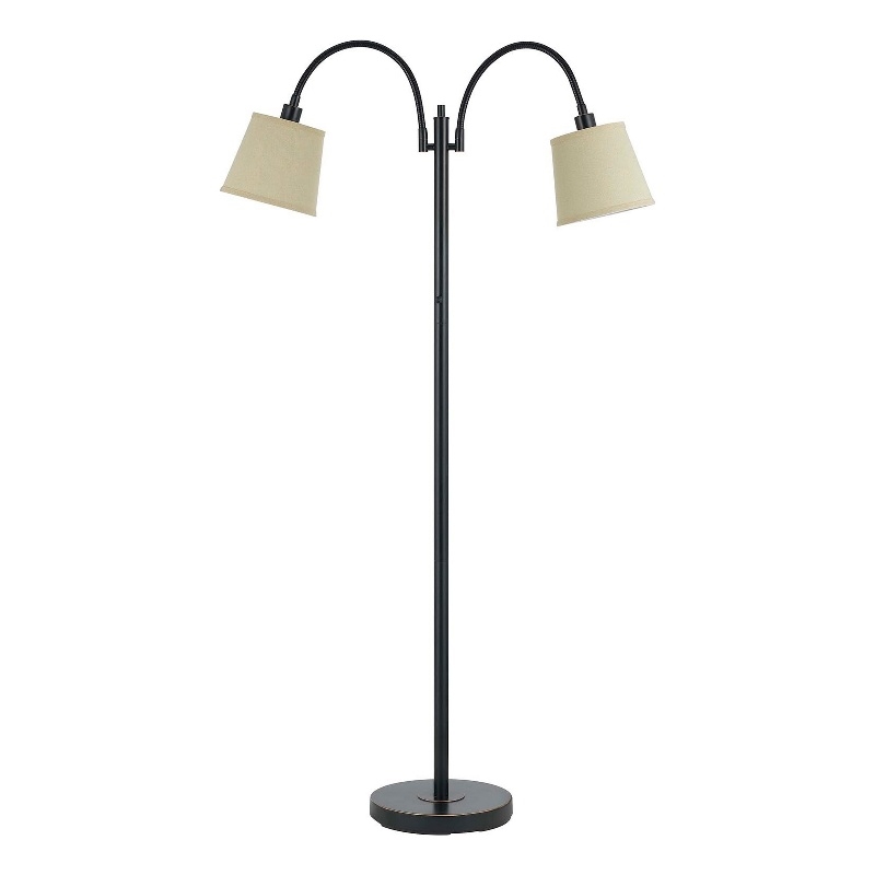 Benjara 80 Watt Metal Floor Lamp with Dual Gooseneck and Uno Style Shades- Black